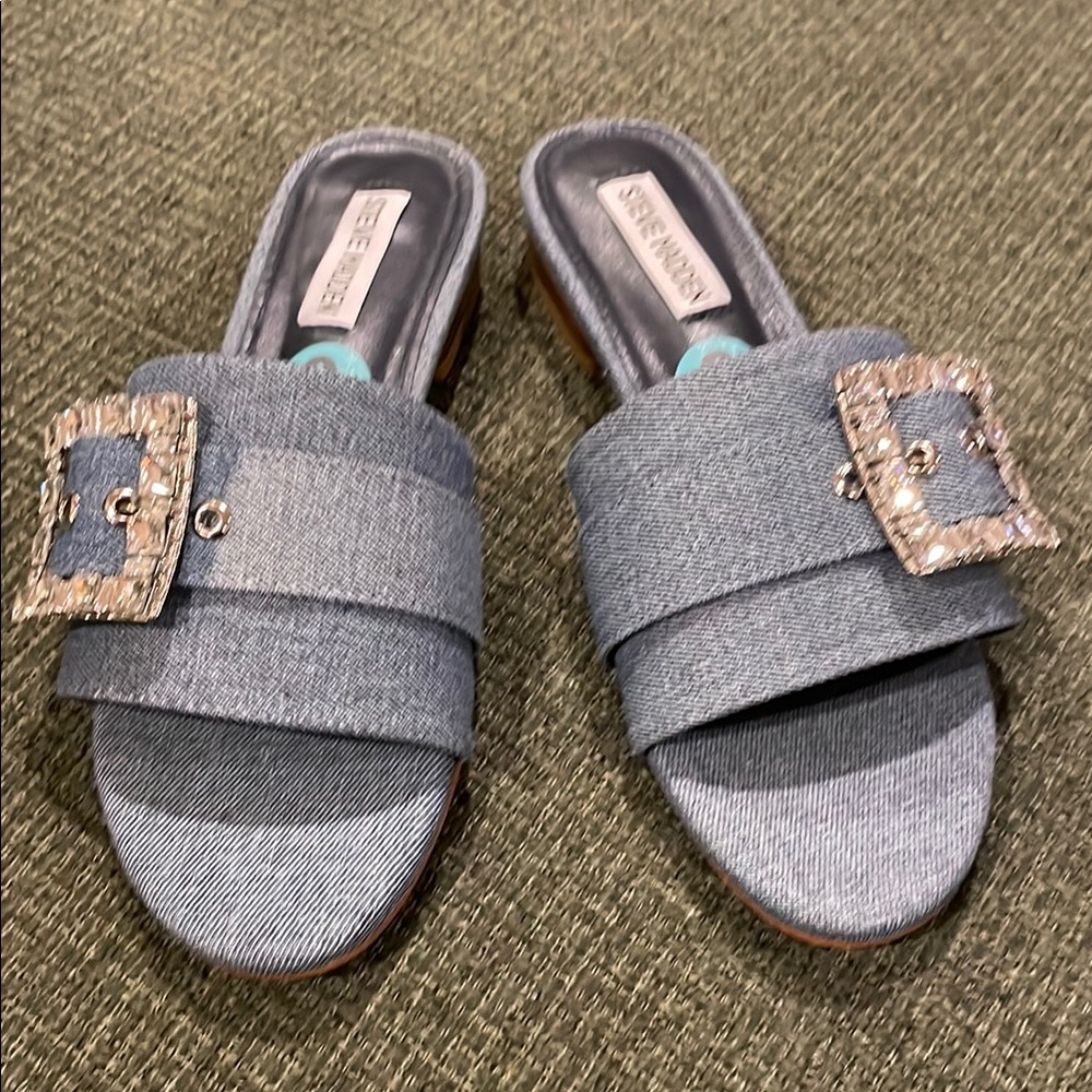 Steve Madden Blue Denim Slide Sandals (sz 8)